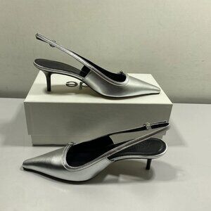 NEW AEYDE Women's Saba Slingback Pumps – Silver, Size 7